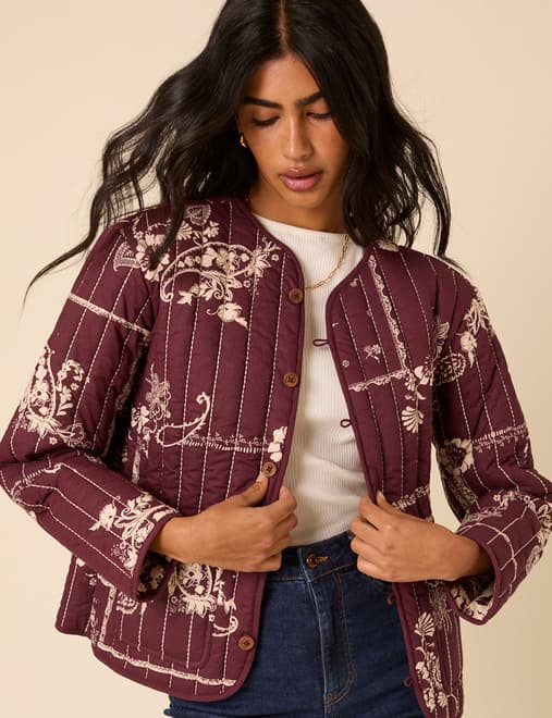Burgundy Floral Reversible Quilted Jacket