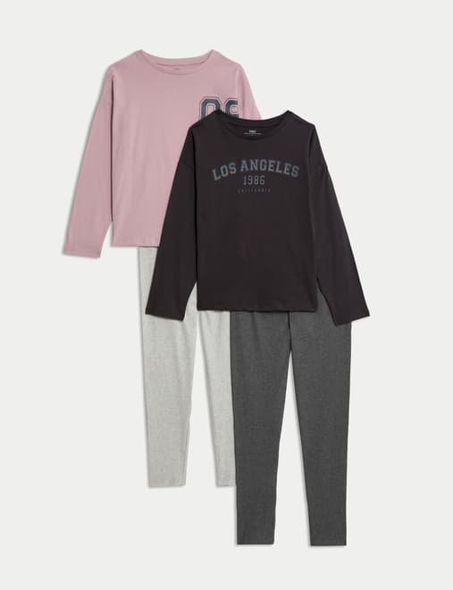 2 Pack Cotton Rich Slogan Pyjama Sets (6-16 Yrs)