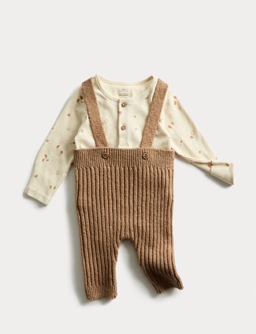 2pc Cotton Rich Sprig Dungaree Outfit (0-12 Mths)