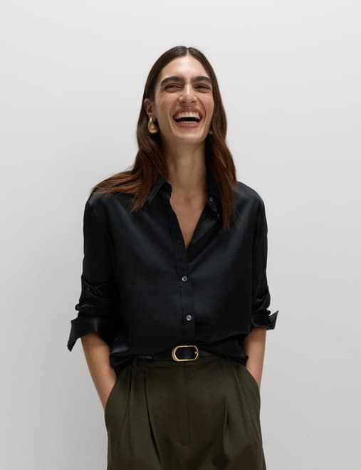 Satin Collared Button Through Shirt