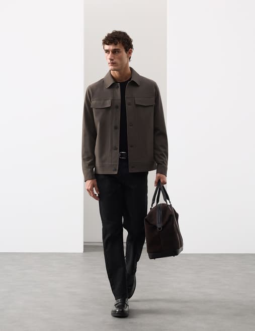 Textured Technical Twill Trucker Jacket