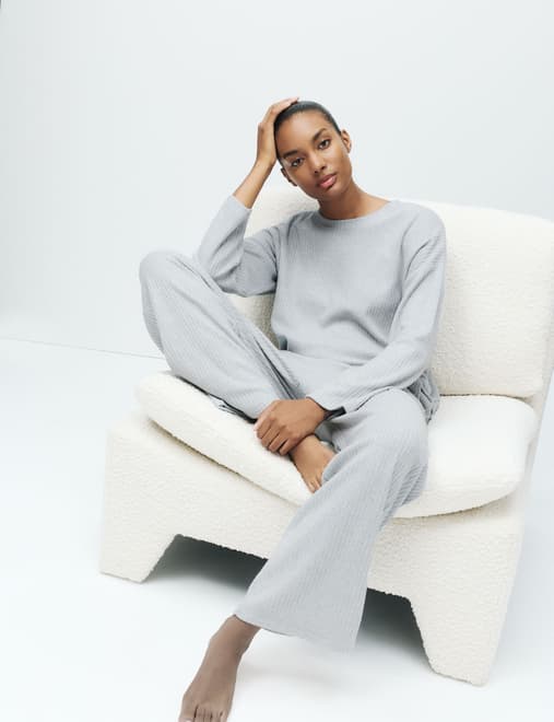 Ribbed Wide Leg Pyjama Bottoms