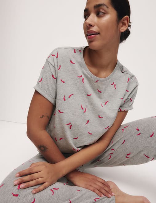 Cotton Rich Leaf Print Pyjama Set