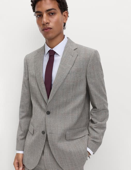 Regular Fit Pure Wool Check Suit Jacket