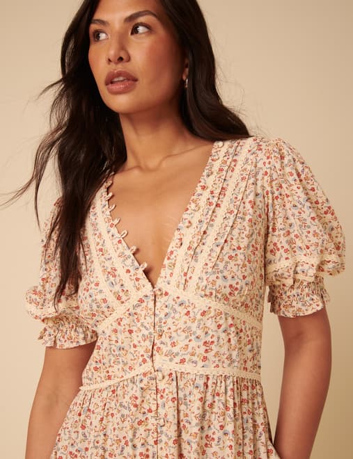 Cream Ditsy Floral Saffy Midi Dress