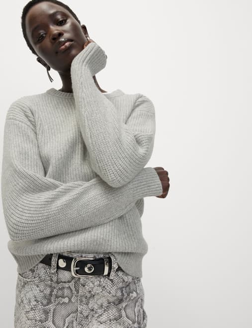 Cloud-Yarn Ribbed Crew Neck Jumper