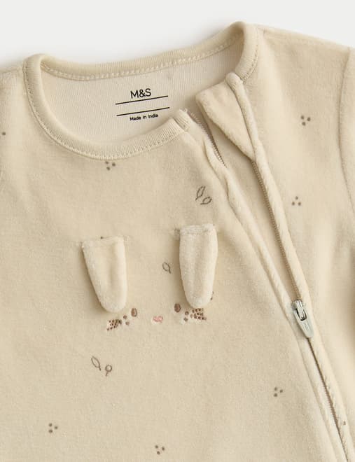 2pk Cotton Rich Velour Bunny Sleepsuits (0-3 Yrs)