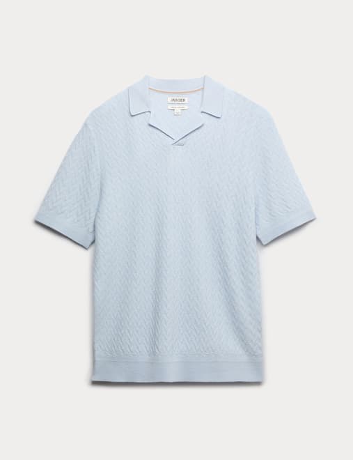 Merino Wool Rich Knitted Polo Shirt with Silk