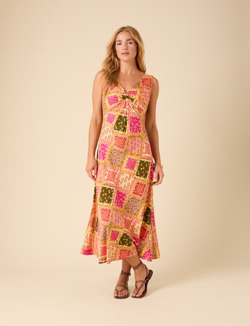 Athena Midi Dress Patchwork Print