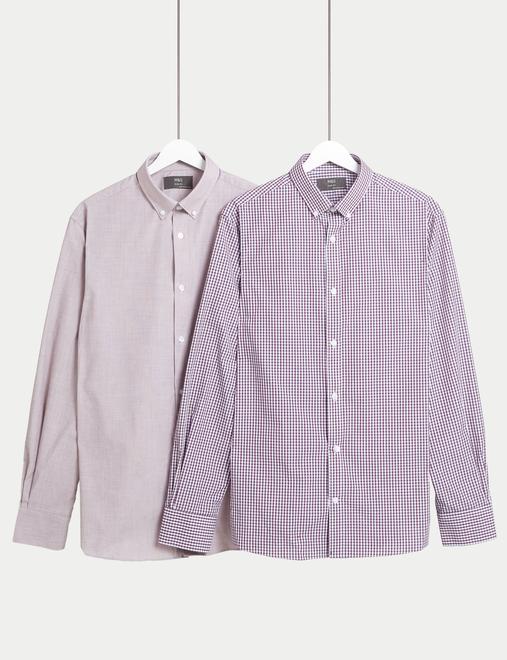 2pk Slim Fit Easy Iron Gingham Shirts