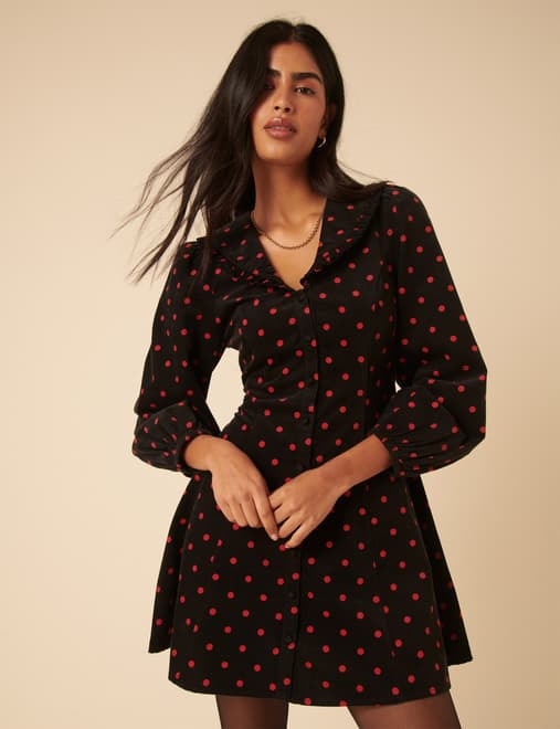 Black Cord Polka Dot Emma Mini Dress