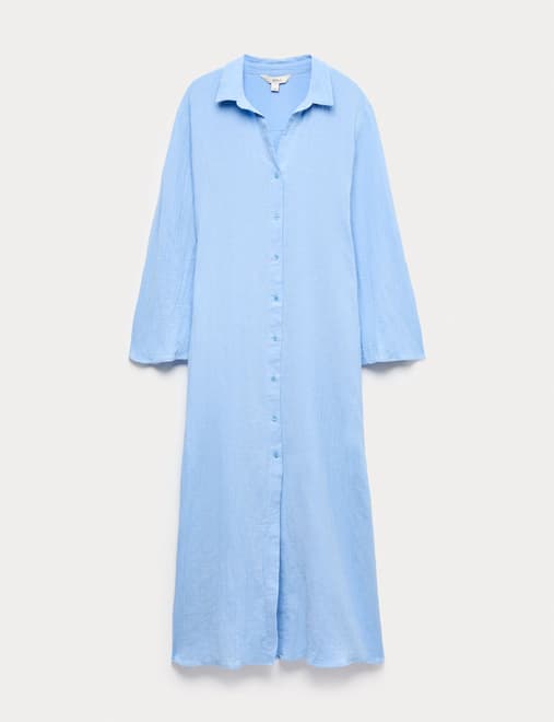 Cotton Rich Midi Shirt Dress with Linen