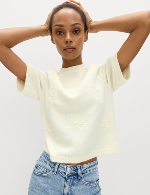 Flower Knitted Top With Wool