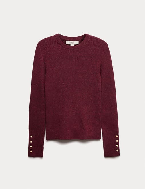 Sparkly Ribbed Button Detail Jumper