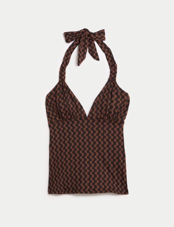 Tummy Control Printed Plunge Tankini Top