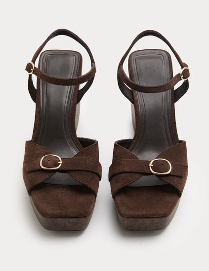 Suede Buckle Ankle Strap Wedge Sandals