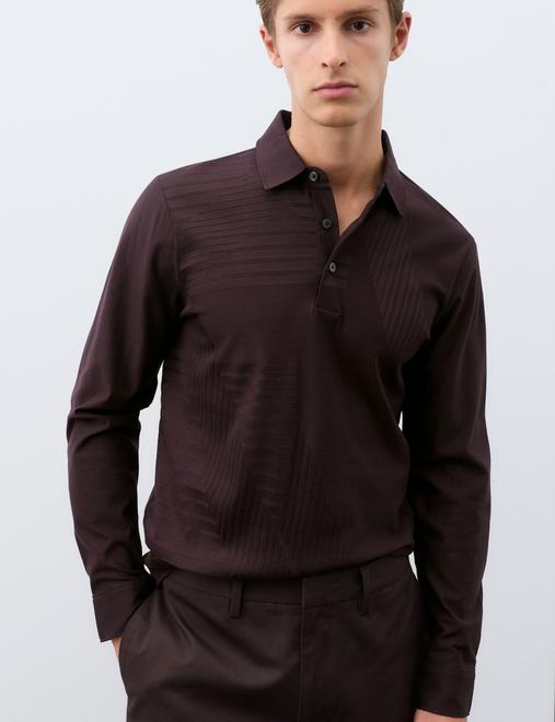 Pure Cotton Geometric Print Long Sleeve Polo Shirt