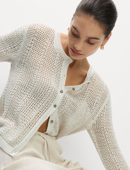 Cotton Rich Open Stitch Cropped Cardigan