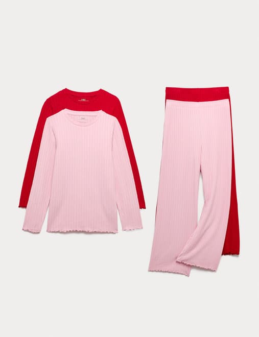 2pk Cosy Ribbed Pyjama Sets (1-16 Yrs)