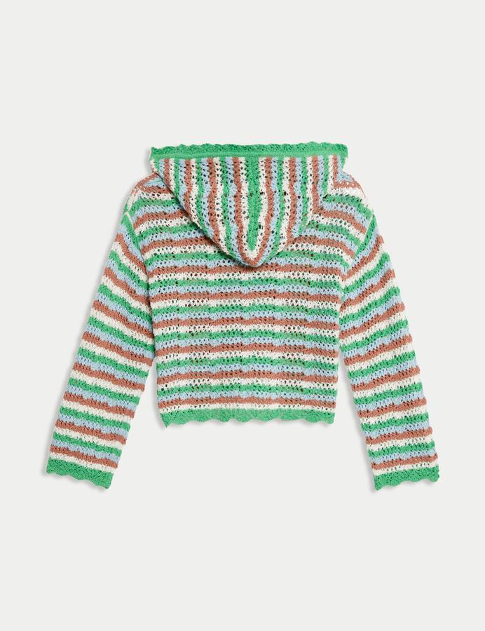 Cotton Blend Striped Knitted Hoodie (6-16 Yrs)