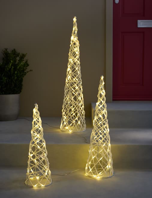 3pk Warm White Cone Tree Outdoor Lights
