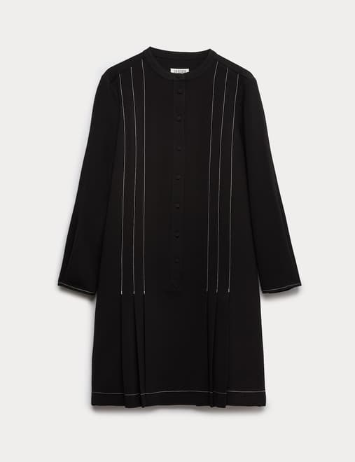 Crepe Pleated Knee Length Shift Dress