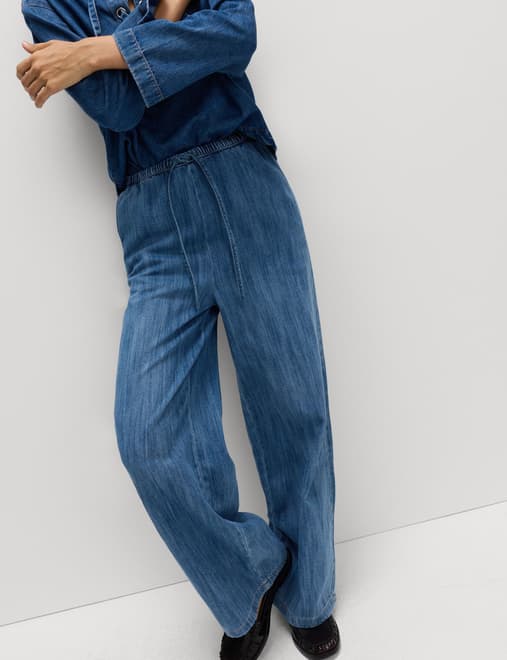 Denim Drawstring Wide-Leg Trousers