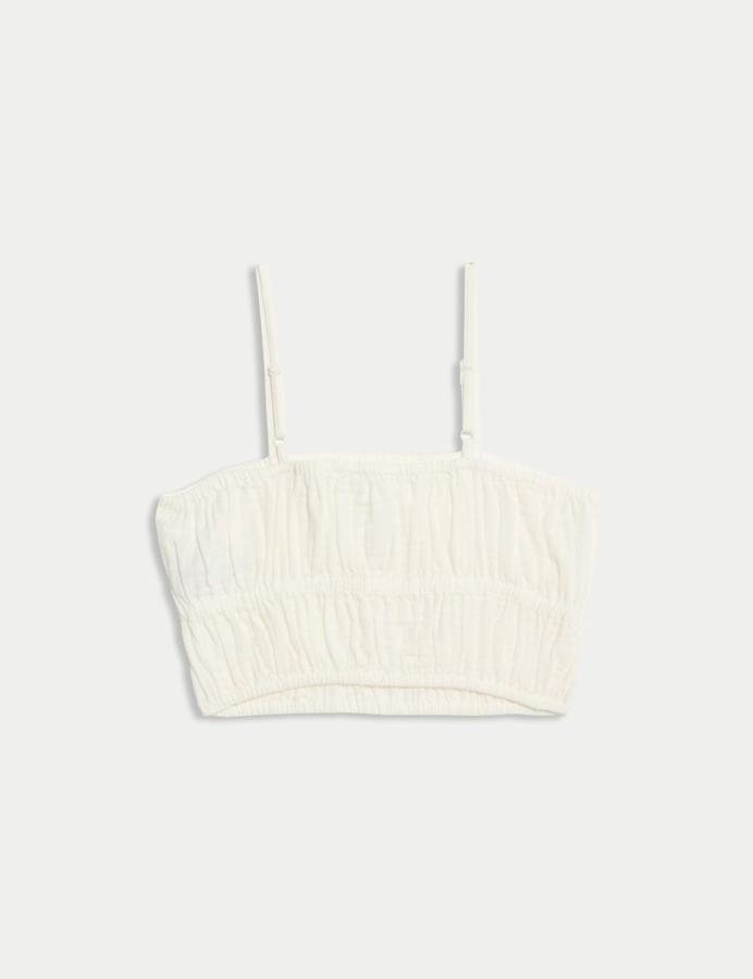 Pure Cotton Shirred Bardot Cropped Top (6-16 Yrs)