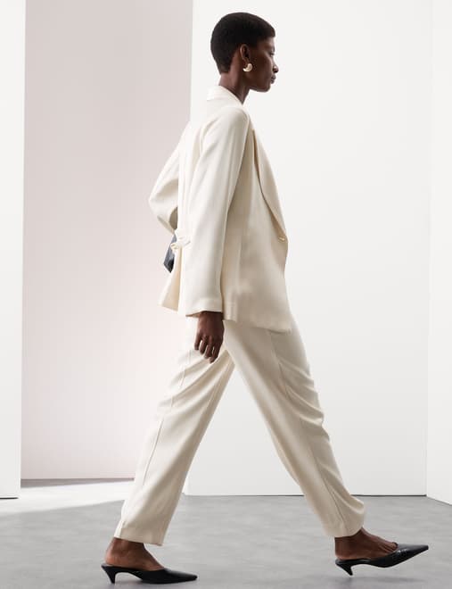 Twill Pleat Front Straight Leg Trousers