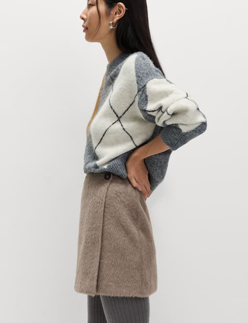 Brushed Mini Wrap Skirt with Wool