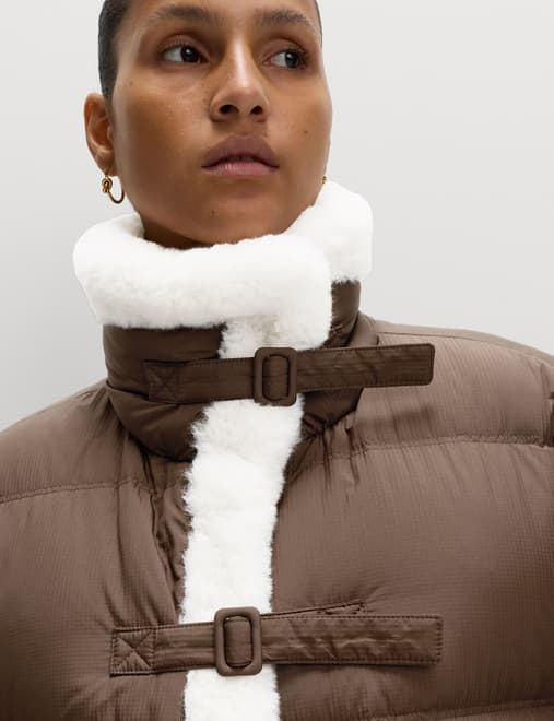 Feather & Down Padded Borg Trim Jacket