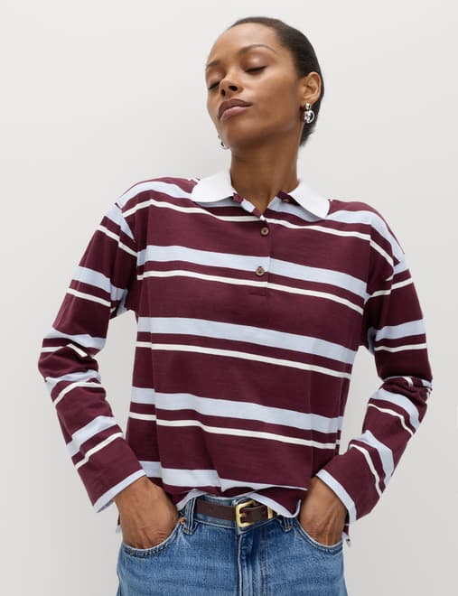 Pure Cotton Striped Long Sleeve Rugby Top