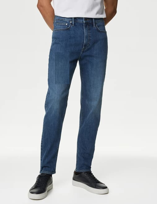 Tapered Fit Vintage Wash Stretch Jeans, M&S Collection