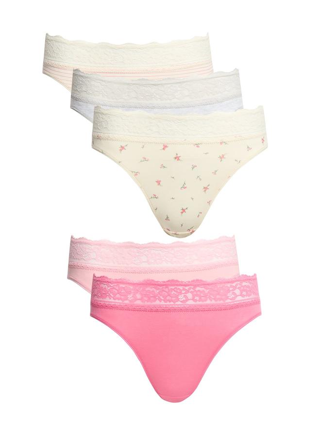5 pack Cotton Rich Printed High Leg Knickers