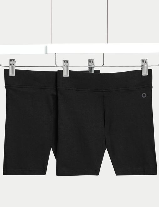 2 Pack Girls' Cotton Rich School Cycling Shorts (2-16 Yrs)
