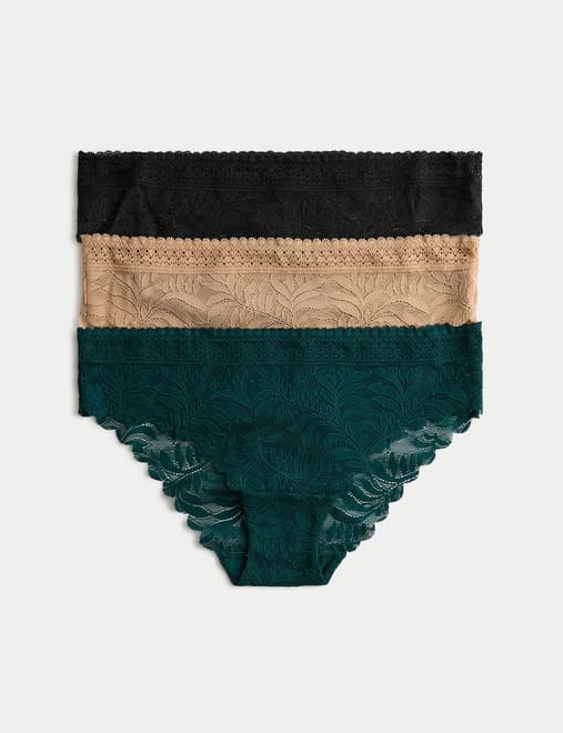 3pk Flexifit™ Lace Brazilian Knickers