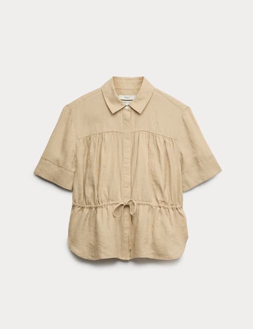 Pure Linen Relaxed Drawstring Shirt