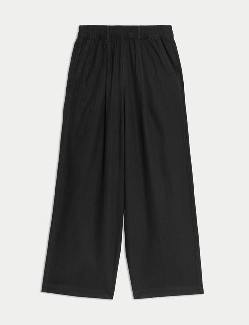 Linen Rich Wide Leg Cropped Trousers