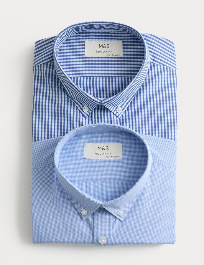 2 Pack Easy Iron Cotton Blend Check Shirts