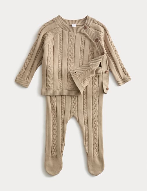 2pc Pure Cotton Knitted Crawler Outfit (0-12 Mths)