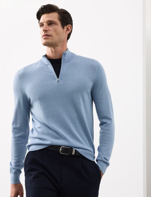 Pure Extra Fine Merino Wool Half Zip Jumper
