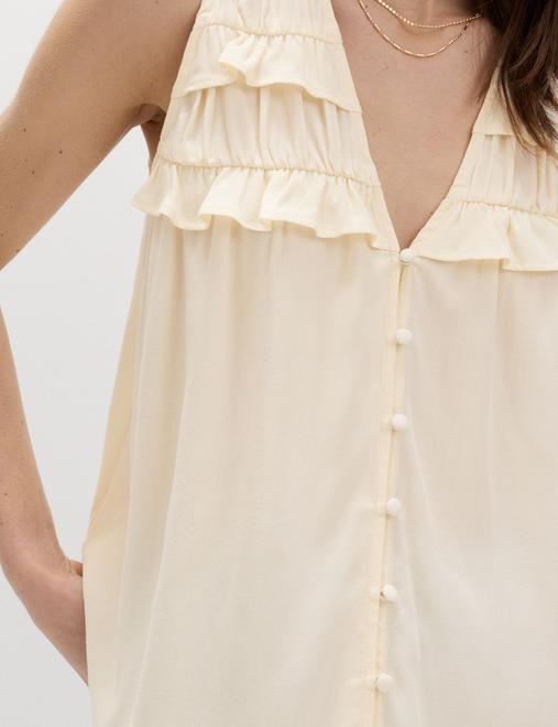 Lyocell Rich V-Neck Frill Detail Top