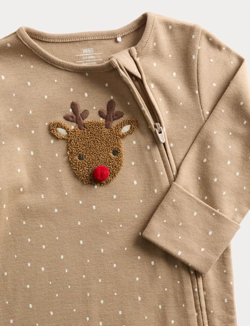 Pure Cotton Novelty Reindeer Sleepsuit (0-12 Mths)