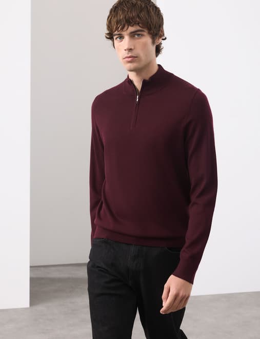 Pure Extra Fine Merino Wool Half Zip Jumper