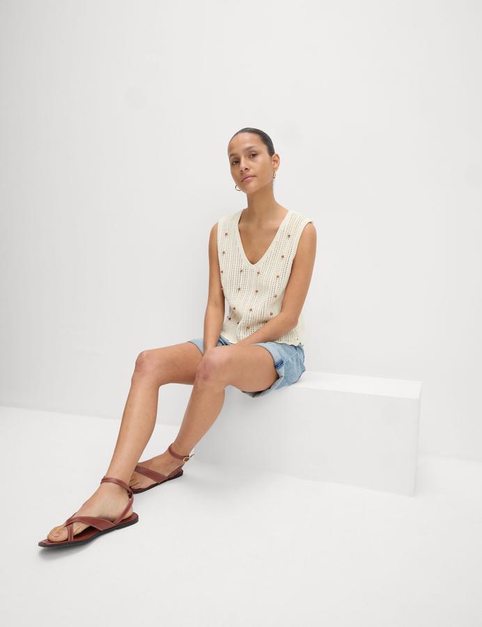 Cotton Blend Textured Slim Fit Cropped Vest