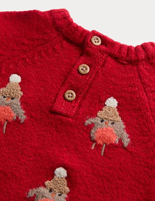 Cotton Blend Robin Knitted Jumper (0 Mths-3 Yrs)