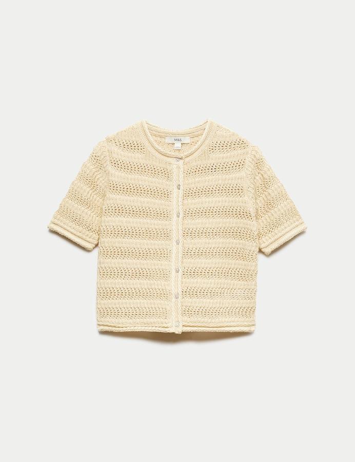 Cotton Blend Textured Cropped Cardigan
