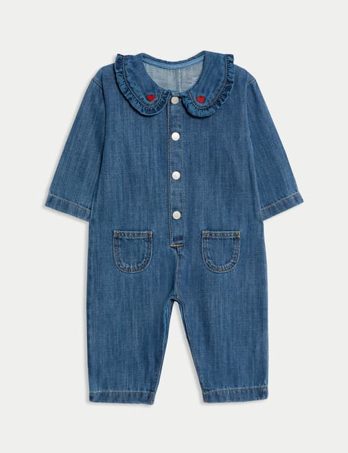 Cotton Rich Denim Heart Jumpsuit (0 Mths - 3 Yrs)