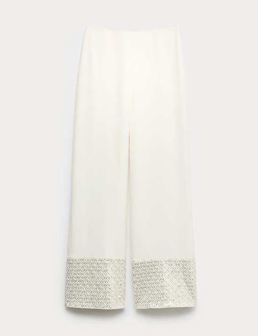 Sequin Embellished Hem Straight Leg Trousers