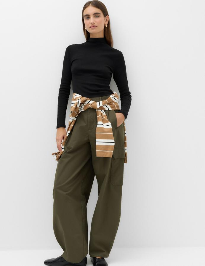 Cotton Rich Ribbed Funnel Neck Top